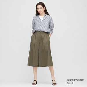 uniqlo linen cotton wide cropped pants